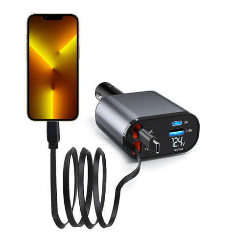Retractable Car Charger | Fast Charging Station for iPhone and Android.